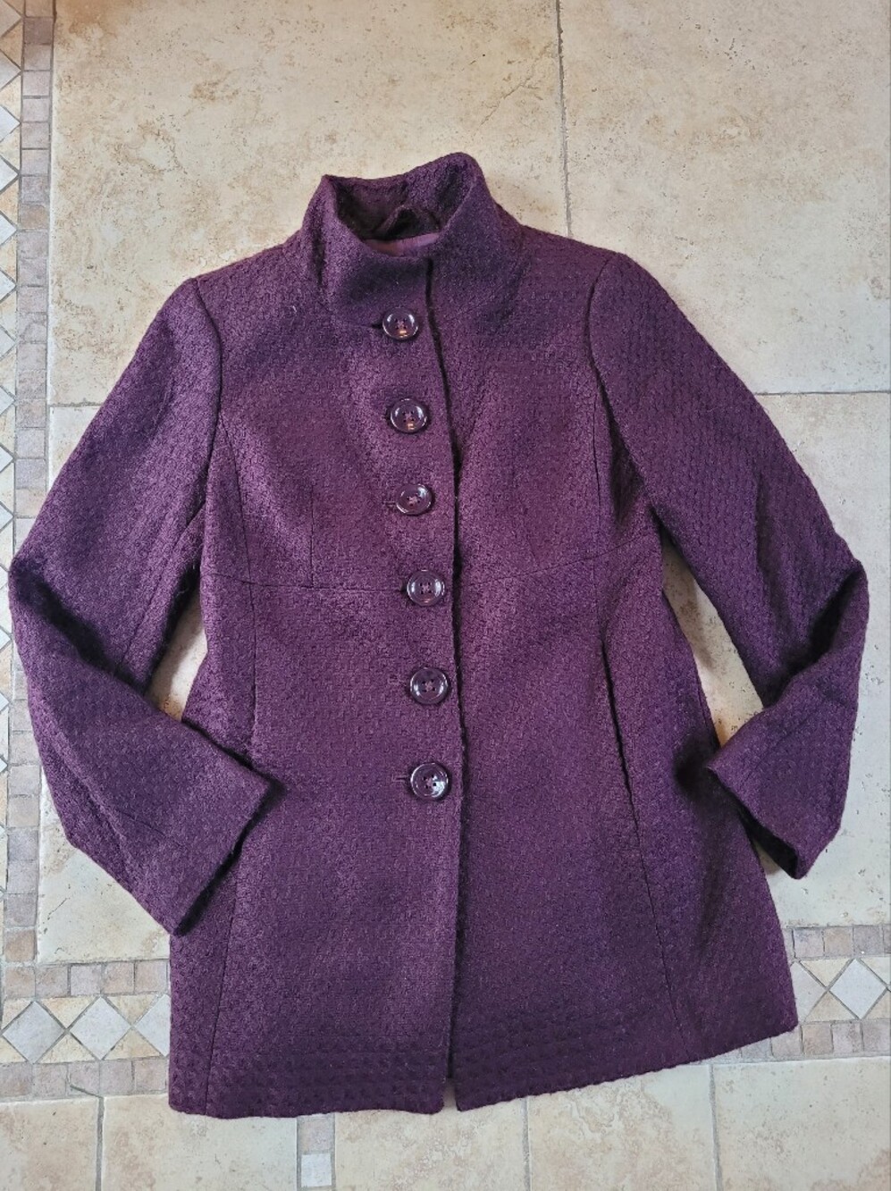 Ann Taylor Texturef Purple Button-Front Wool-Blend Coat
